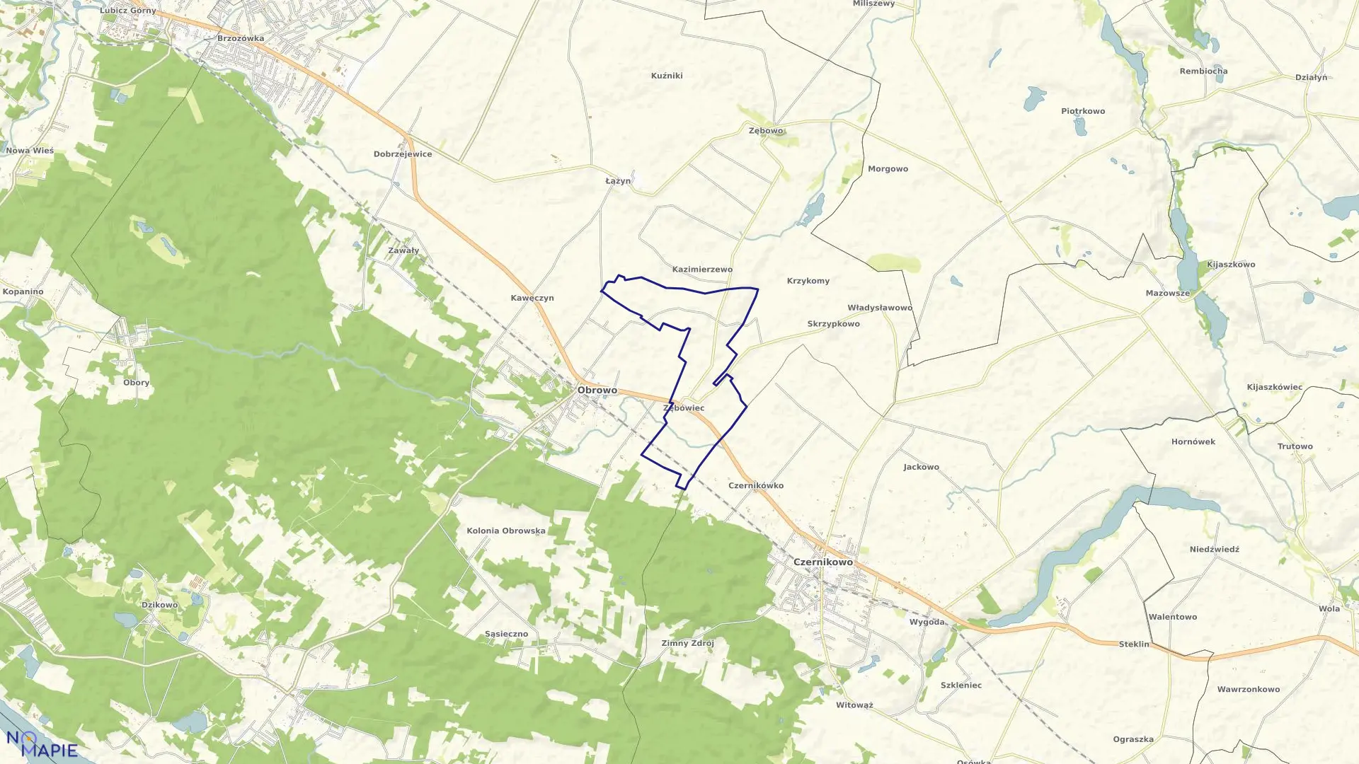 Mapa obrębu Zębówiec w gminie Obrowo